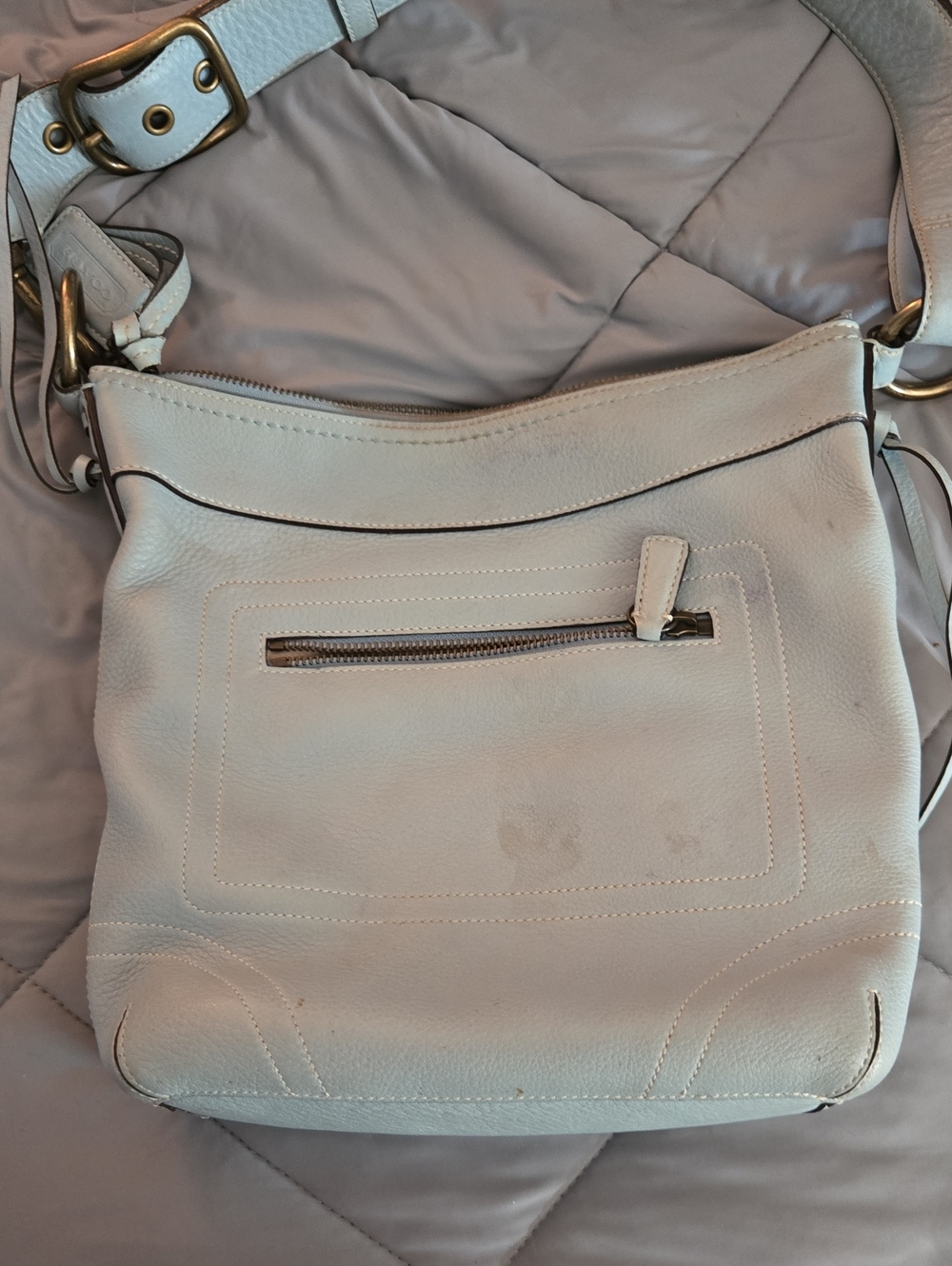 Coach Lite Blue Vintage Pebbled Leather Shoulder Bag with Brass Hardware - Picture 9 of 9